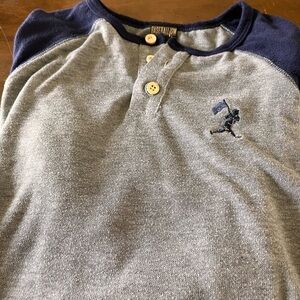 Woman’s Gray and Navy Button Down Henley Shirt From Baseballism